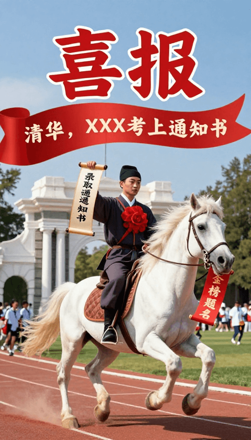 金榜题名素材：金榜题名庆清华：古驿传喜讯奔马奔腾