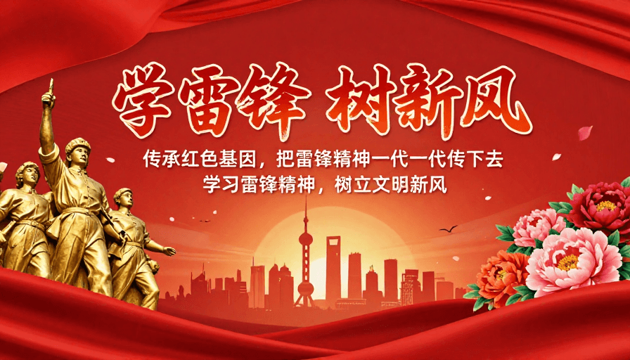 雷锋精神素材：红色精神传承海报：庄重热烈的时代颂歌