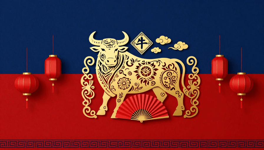中式灯笼素材：金牛瑞祥·红蓝古韵剪纸生肖插画