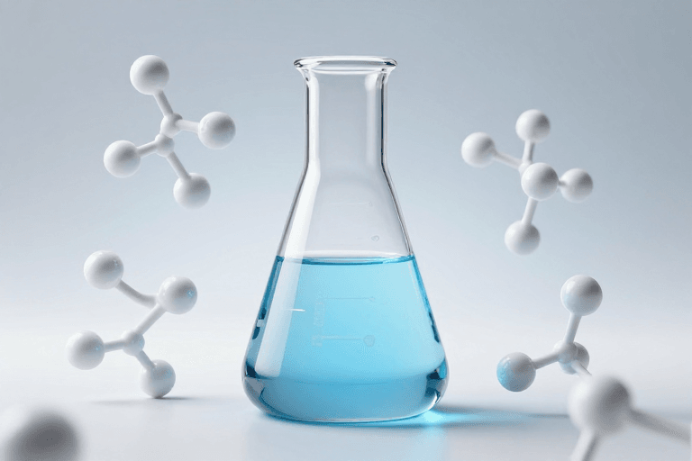 分子结构素材：分子结构科研展示：蓝液悬浮球棍模型高清摄影