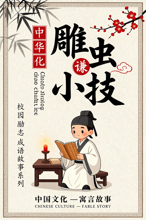 校园励志素材：中国风校园励志海报：雕虫小技与谦逊文化