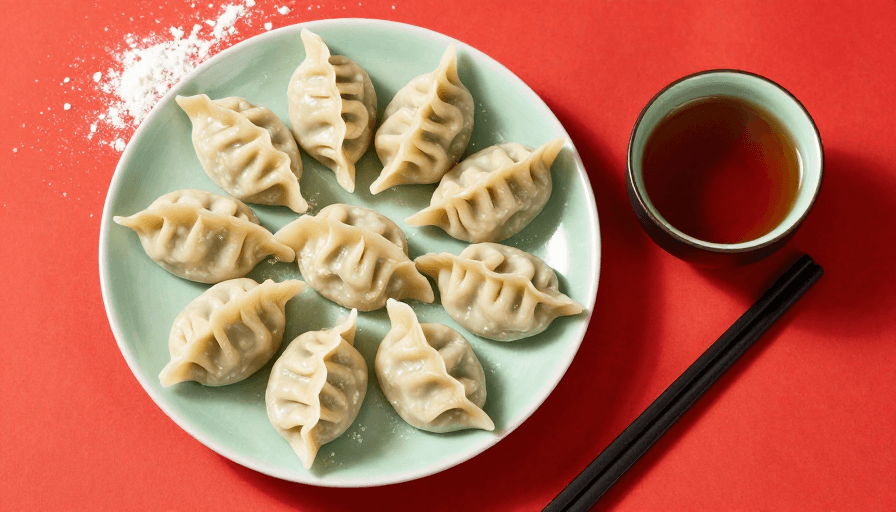 暖色调构图素材：春节盛宴：手工褶皱饺子的艺术呈现