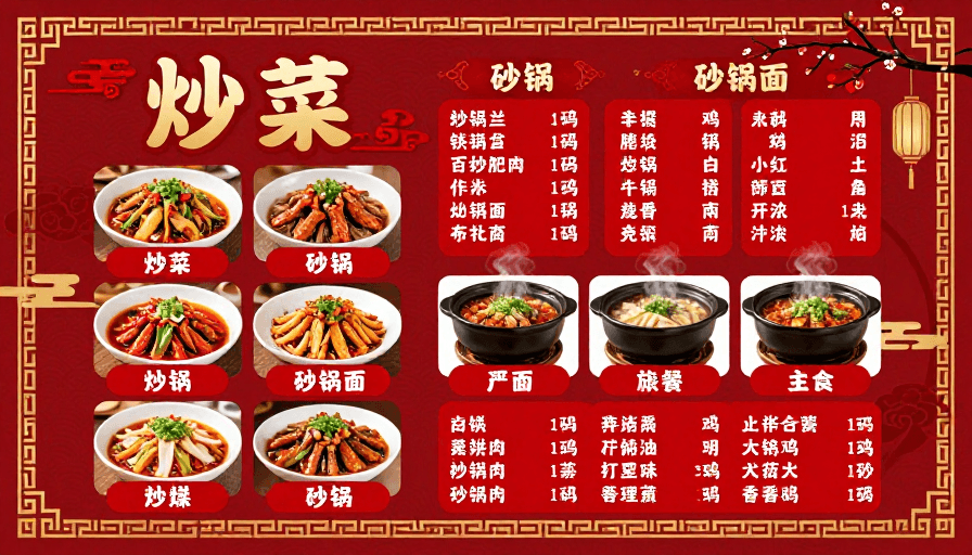 中式设计素材：喜庆中式餐厅菜单海报设计