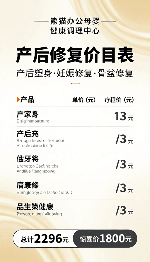 价目表设计素材：简约高级母婴健康价目表海报