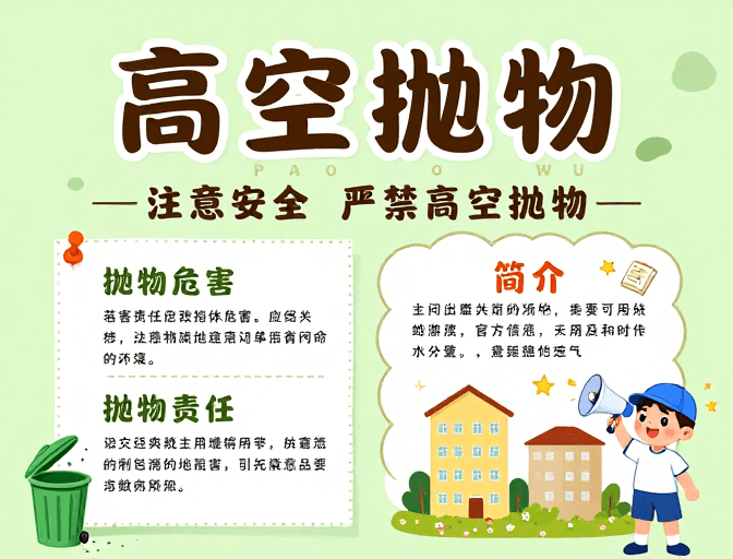 信息图表素材：高空抛物公益海报：温馨插画风警示教育宣传图