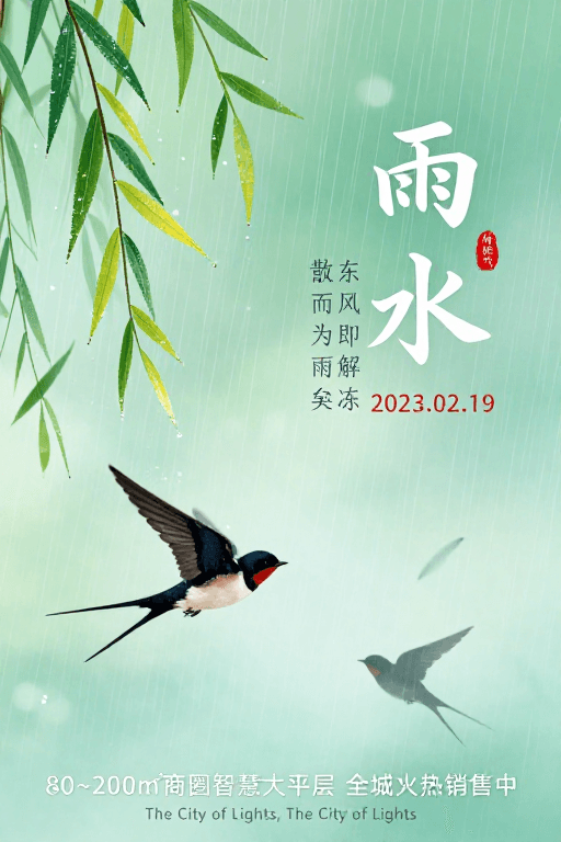 雨水节气素材：清新淡雅中国风雨水节气海报设计