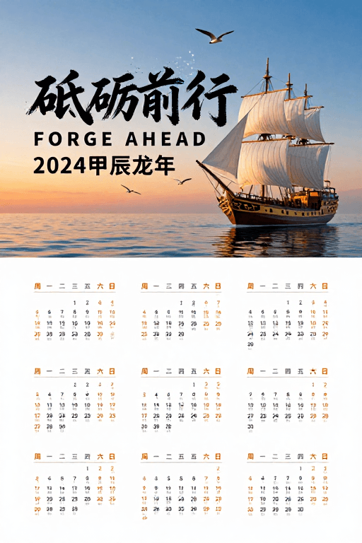 企业激励素材：东方韵致现代设计：2024砥砺前行年度日历