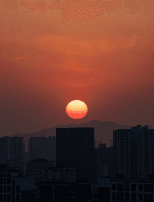 背景图素材：红日初升映城市：东方晨曦美景