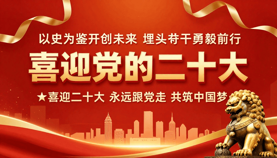 现代设计素材：喜迎二十大：红金主调庄严热烈海报设计