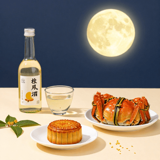 中秋三件套素材：中秋团圆：月饼蟹桂香溢情满人间