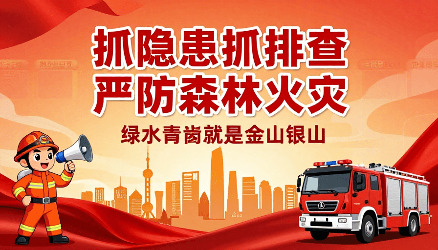 公益宣传海报素材：红色公益海报：抓隐患 防森林火灾