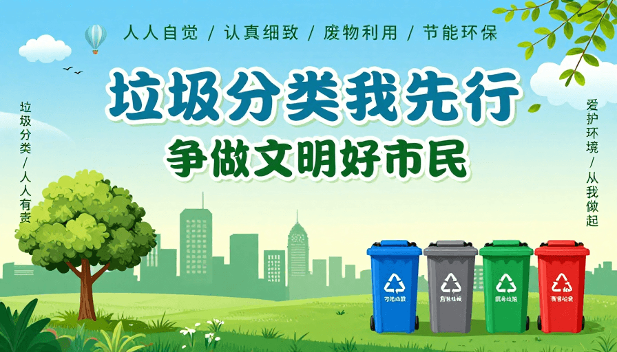 城市景观素材：清新现代环保海报：垃圾分类公益宣传