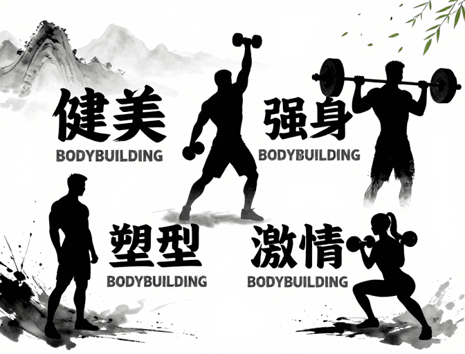 黑白灰配色素材：水墨力量：中国风健身美学海报