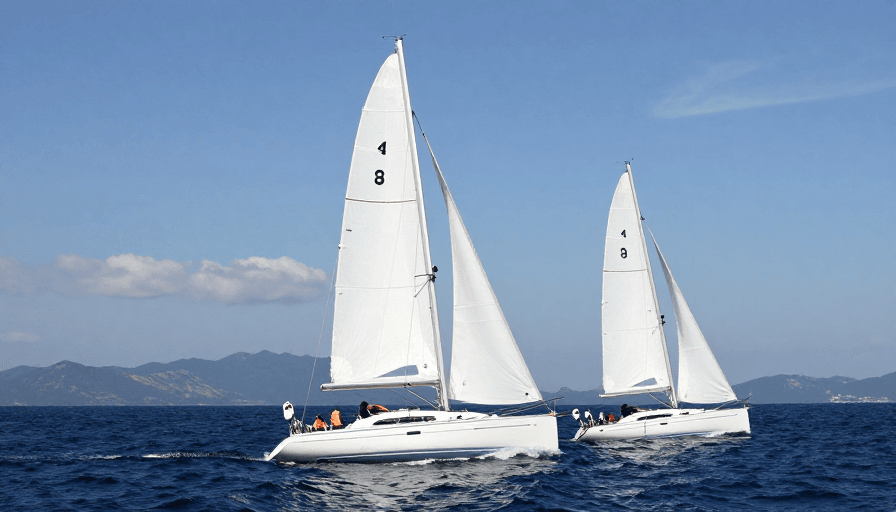 高清实景素材：双帆破浪：深蓝海域的动态航行之美