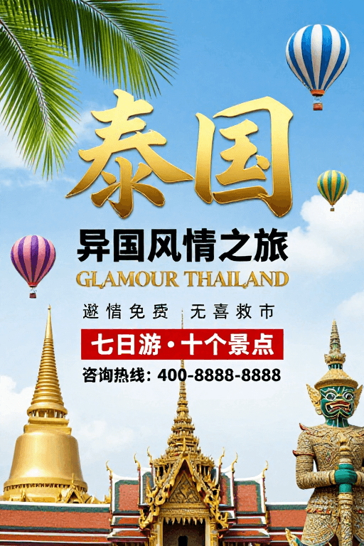 旅游海报素材：泰国奢华之旅：金顶奇观与异域风情