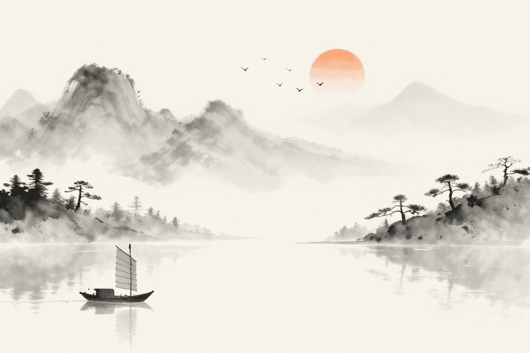 静谧意境素材：水墨意境山水图：淡雅朦胧的东方美学画卷