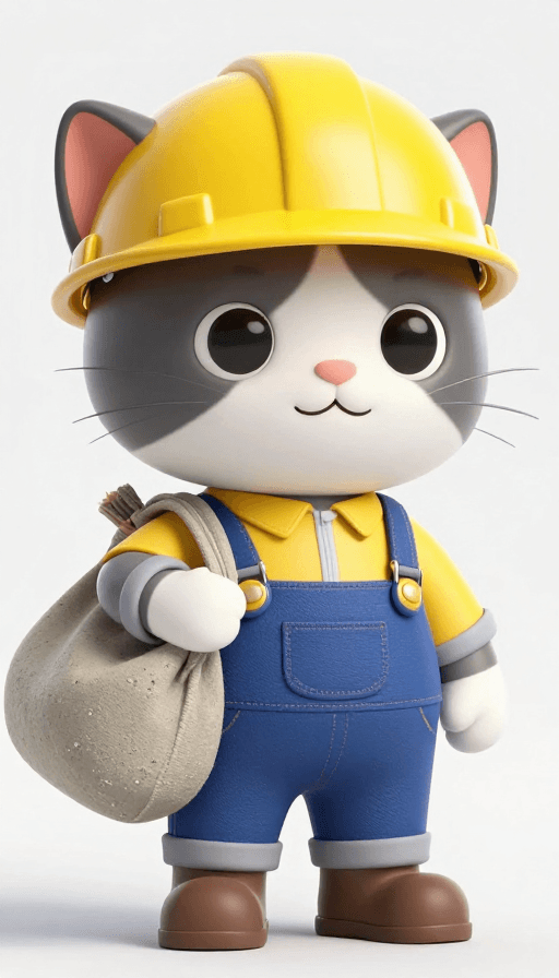 拟人化猫咪素材：皮克斯风工猫：可爱猫咪工地工作装