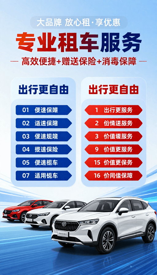 科技风格素材：专业租车·科技护航·高效无忧