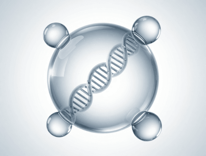 分子结构素材：微观基因链的科技艺术表达：透明分子球体结构