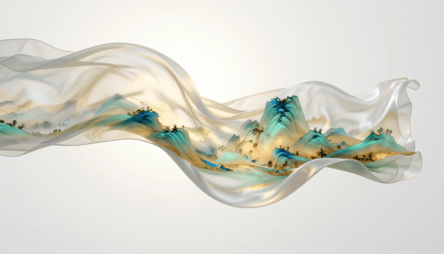 丝绸质感素材：丝缕间流淌的千年山河：超现实水墨金韵
