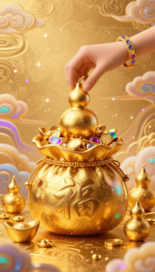 福文化素材：金葫芦纳福：传统吉祥与富贵意象的完美融合