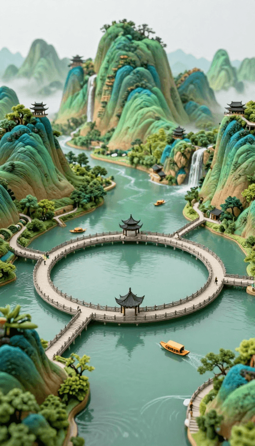 山水微缩素材：奇幻山水中的中国古典幻境：微缩桃源之旅