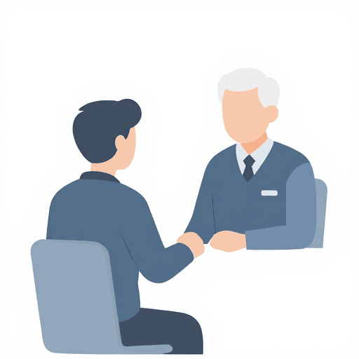 老年健康服务素材：科技关怀：扁平插画展现医护伴老人在洁净医疗空间问诊