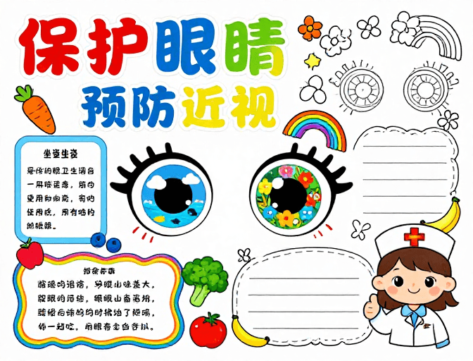 美育宣传素材：童趣护眼插画：保护眼睛预防近视