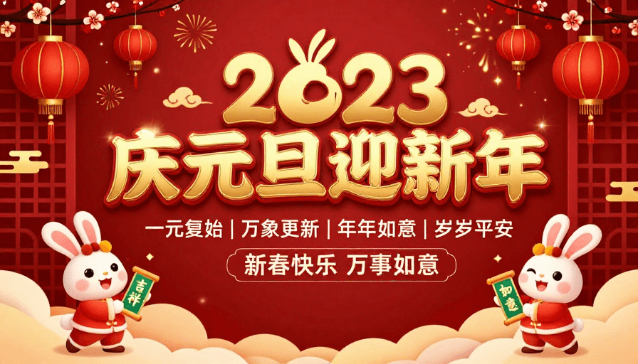 兔年素材：2023兔年新春海报：喜庆中国风