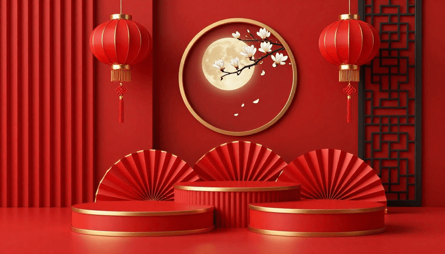 商业背景素材：红金交织中式节庆装饰背景图