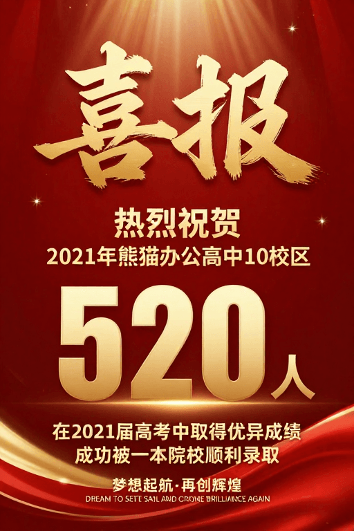 立体字体素材：金色立体喜报：2021熊猫办公高中录取盛典