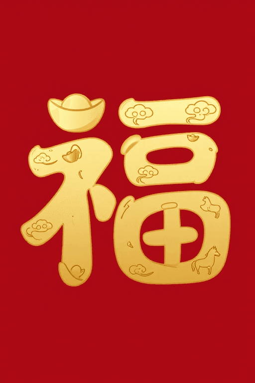 金色福字素材：现代图腾金色福字·扁平化春节艺术设计