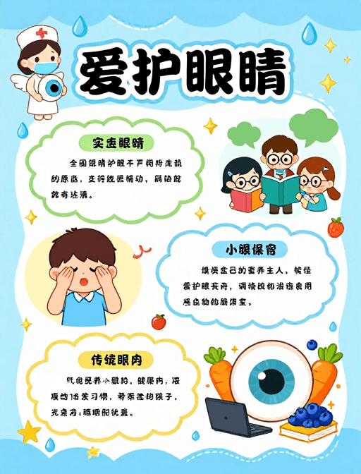 卡通插图素材：童趣护眼：儿童爱护眼睛科普海报设计