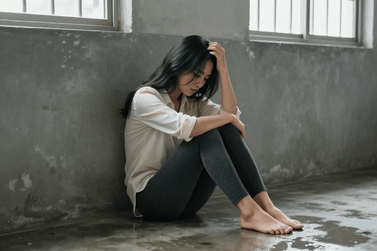 冷灰调摄影素材：疲惫独坐：冷灰调下的心理共鸣