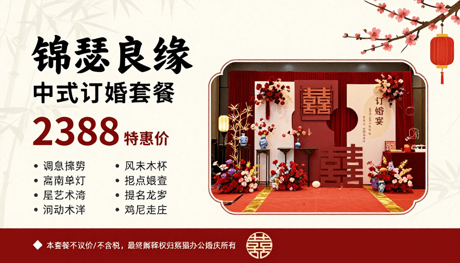 传统装饰素材：锦瑟良缘中式订婚宴套餐宣传海报