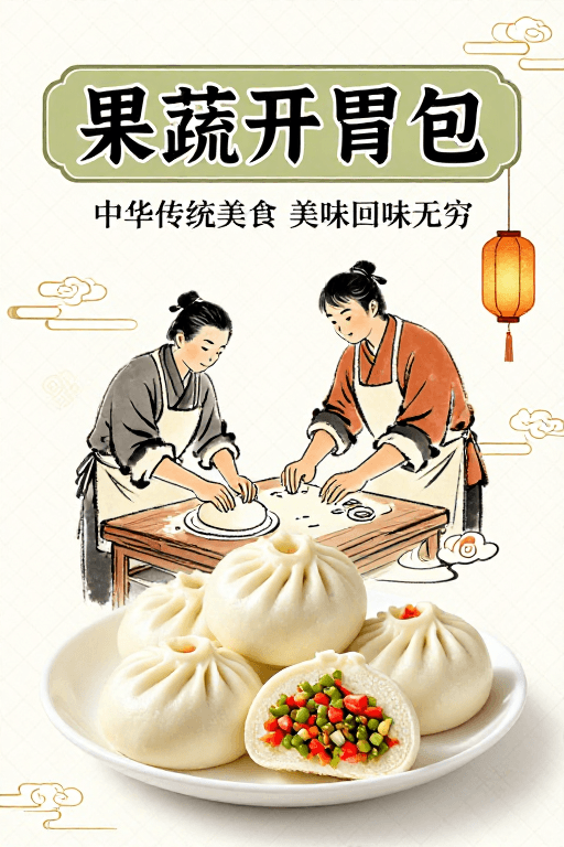 传统工艺素材：中华传统美食：果蔬开胃包复古海报设计