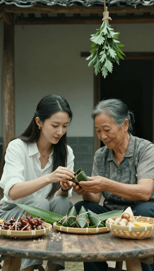 人文摄影素材：母女同享粽香：电影质感的乡村温情时刻