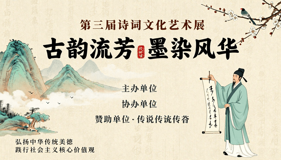 展览海报素材：古风诗意：诗词大会展览海报