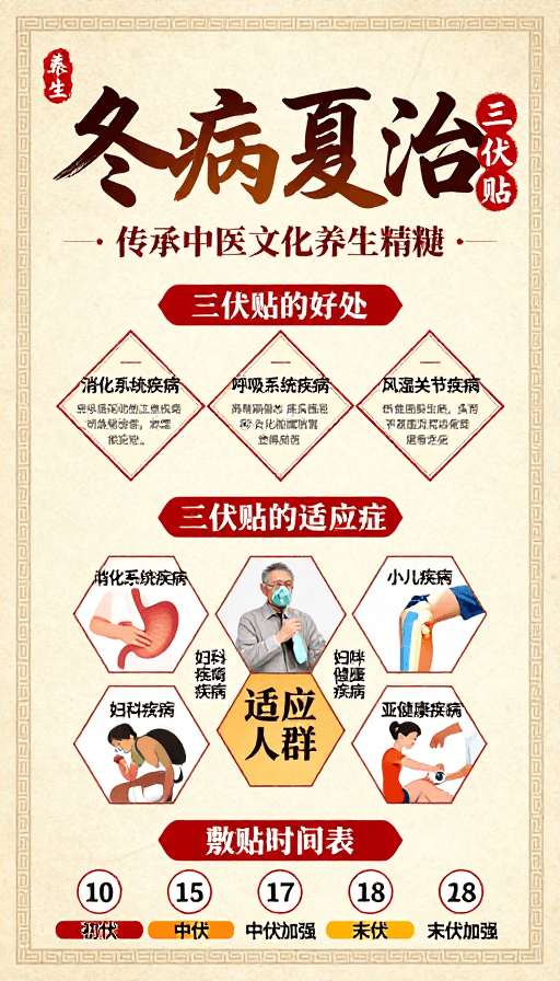 传统书法素材：冬病夏治：古风中医三伏贴养生海报设计