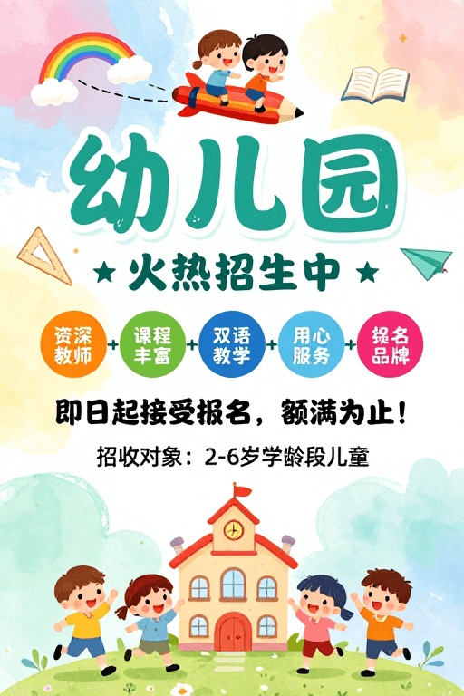 卡通儿童素材：童趣手绘幼儿园招生宣传海报