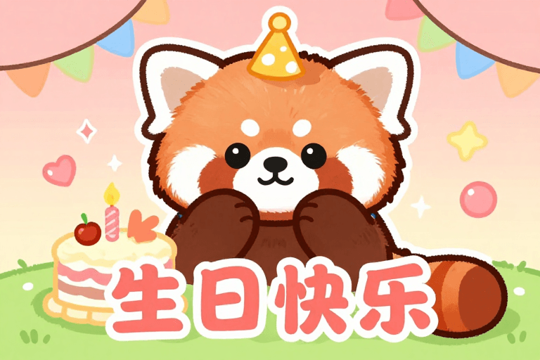 萌系风格素材：萌趣小熊猫陪你共赴生日庆典