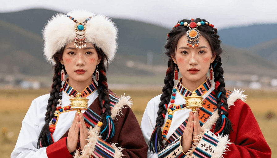 藏族风情素材：藏族风情写真：两位女性的民族之美与个性风采