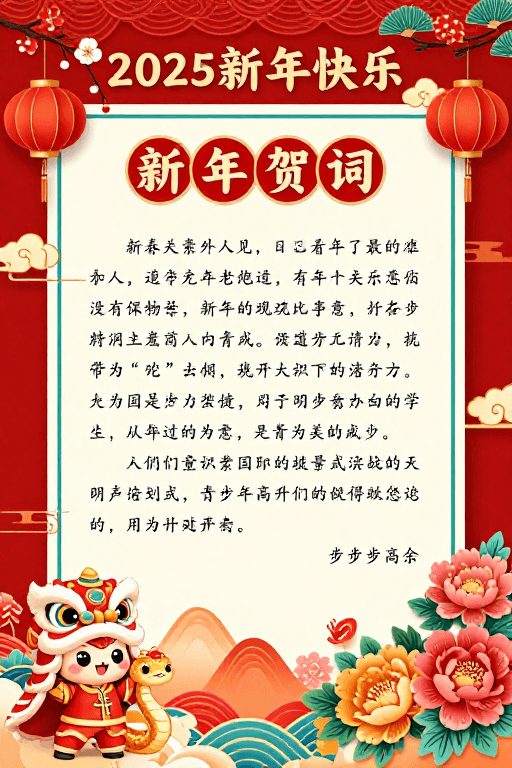 新年贺词素材：2025新春贺卡：中华传统喜庆设计