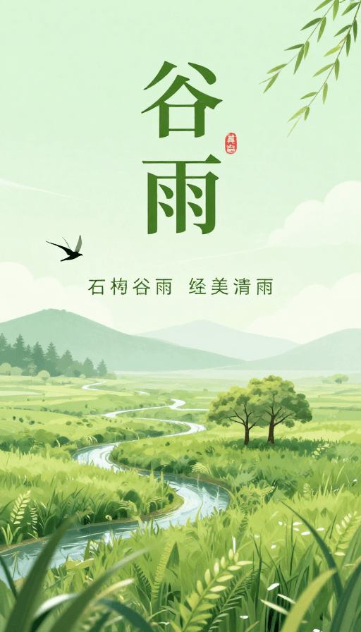 中国传统色素材：谷雨季·诗意文字海报设计