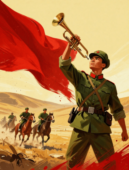 红色主题素材：红色热血：革命青年战士号角激昂
