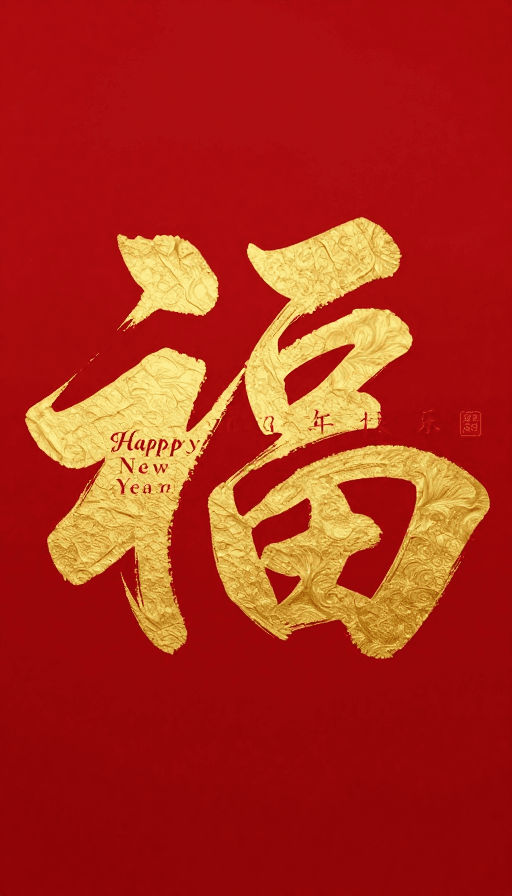 字体设计素材：一笔福字2026新年贺图，书法艺术高级感