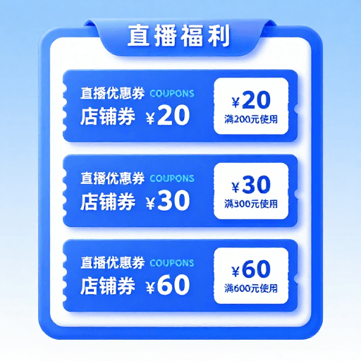 3D渲染素材：科技感3D直播优惠券面板：三档满减福利
