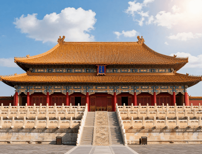 古建筑摄影素材：太和殿金瓦红墙：故宫宏伟建筑全景