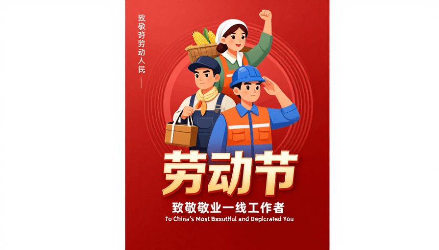 插画艺术素材：红色劳动节插画海报：致敬敬业劳动者
