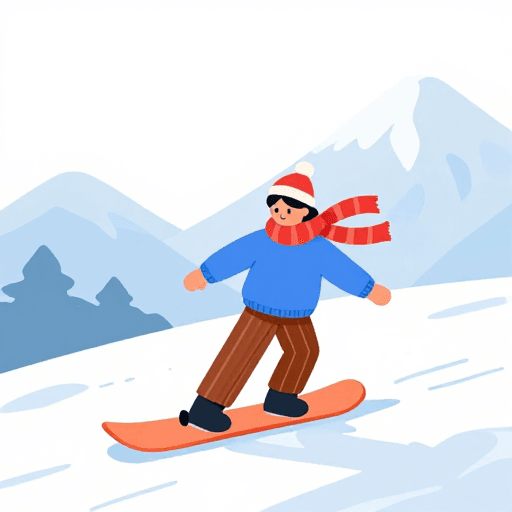 冬季运动素材：冬日滑雪童趣插画：卡通人物畅享雪上乐趣
